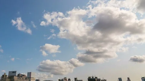 Timelapse of Oncoming Clouds over Omnibus Buildings in Yokohama -Tilt Down- Stock Footage