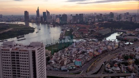 Timelapse or time lapse video of high building and skyscraper in Ho Chi Minh Stock Footage 94404120