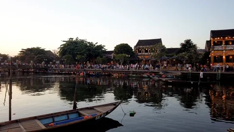 Timelapse or time lapse video of sunset river view in Hoi An old town Stock Footage 108354624