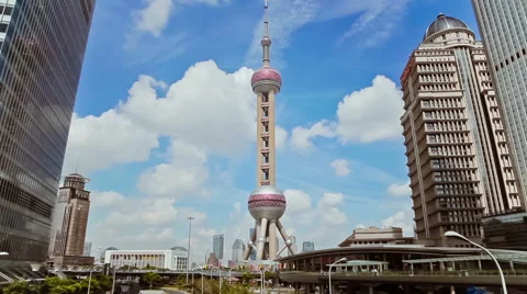 Timelapse of Oriental Pearl TV Tower and cityscape , Shanghai, China Stock Footage 40200825