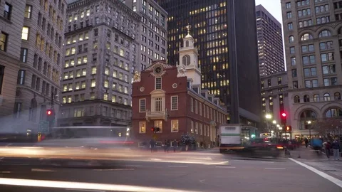 Timelapse outside of old city hall boston massacre site Stock Footage 84291886
