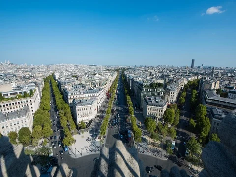 Timelapse over central Paris cityscape on a beautiful day with view of traffic Stock Footage 84683236