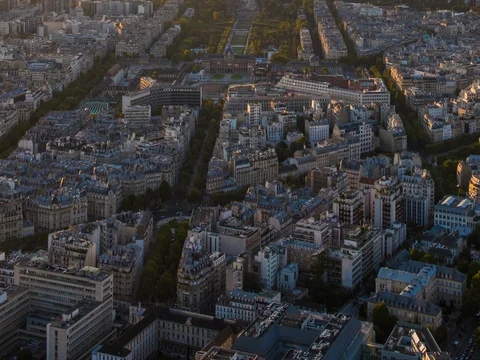 Timelapse over central Paris during a beautiful sunset  with Eiffel Tower Stock Footage 84681847
