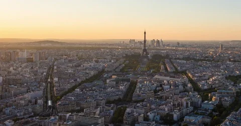 Timelapse over central Paris during a beautiful sunset  with Eiffel Tower Stock Footage 84682030