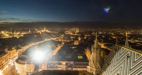 Timelapse over central Vienna from St Stephens Cathedral at dusk Stock Footage 83713516