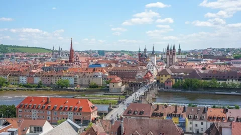 Timelapse over the historic old town of Würzburg in Franconia, Bavaria, Germany Stock Footage 289533796