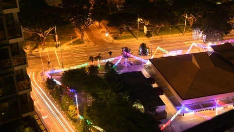Timelapse over intersection at night in Katong, Singapore Stock Footage 101038760