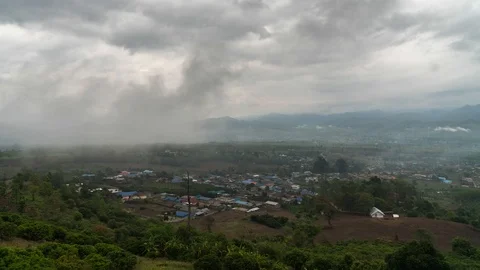 Timelapse over a little valley  of Pai, Thailand, during a cloudy morning Stock Footage 109142668