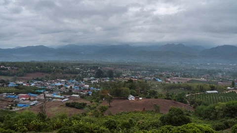 Timelapse over a little valley Pai, Thailand during a cloudy morning Stock Footage 109143052