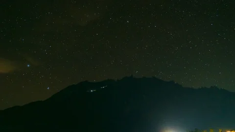 Timelapse over Mount Kinabalu of Moving light during tourist climb mount Stock Footage 117606300
