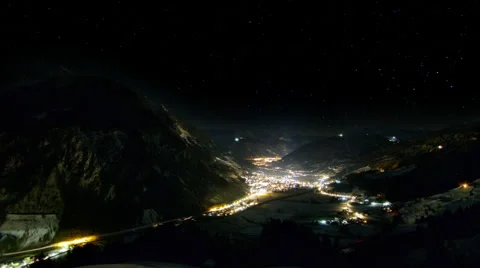 Timelapse over mountain winter town Stock Footage
