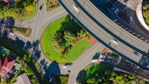 Timelapse Overhead View of Roundabout Highway Interchange at Mcdowall, Queens Stock Footage 113654169