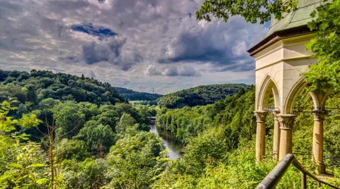 Timelapse of Overlook Over Wupper River in Germany [4K] Stock Footage 64686834