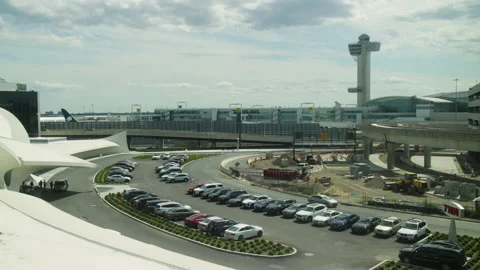 Timelapse overlooking TWA Hotel &amp; JFK International Airport in Queens NYC Video stock 142170834