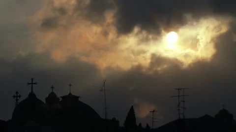 Timelapse pan over Jerusalem Old City skyline. Stock Footage 10936223