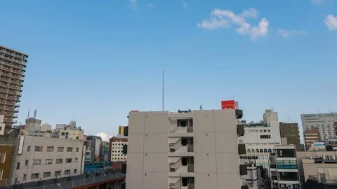 Timelapse Pan Shot of Clouds over Yokohama Skyline -Long Shot- Stock Footage