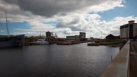 Timelapse panning from Albert Dock Basin to Ocean Drive, Edinburgh Stock Footage 77659848