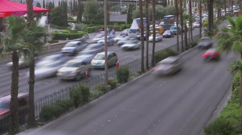 Timelapse, panning of sped up traffic on Las Vegas Boulevard. Stock Footage 52324470