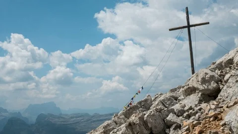 Timelapse panorama on alpine summit, South Tyrol Stock Footage 103796235