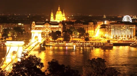 Timelapse of the panorama of Budapest at night Stock Footage 49690814