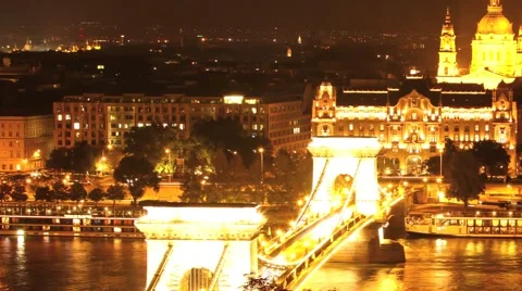 Timelapse of the panorama of Budapest at night Stock Footage 50157741