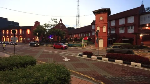 Timelapse panorama of Dutch red square in Melacca historic city of Malaysia 4k. Stock Footage 288577903
