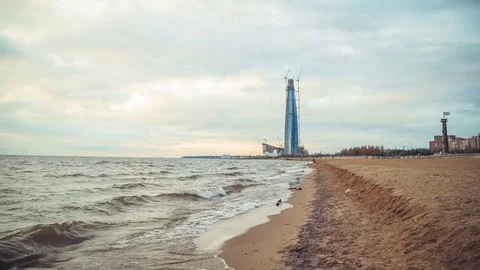 Timelapse panorama to the Lakhta center Stock Footage 82083159