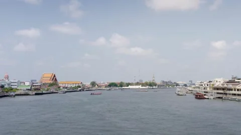 Timelapse panorama landscape view of chaopraya river with river water boat .. Stock Footage 320632994