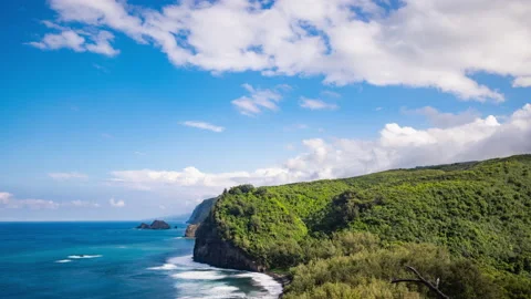 Timelapse - Panoramic aerial view of the Pacific Ocean costal line in Hawaii Stock Footage 234834114