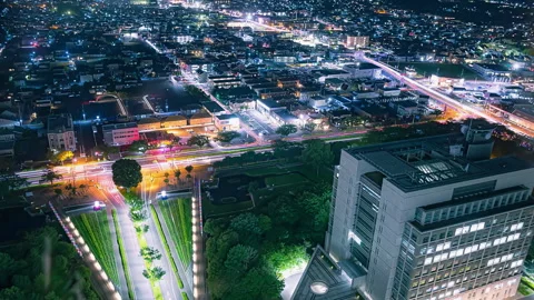 Timelapse panoramic night traffic and cityscape of Mito, Japan. Stock Footage 341607723
