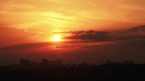 Timelapse panoramic sunset on the cloudy sky over city, Turkey Stock Footage 112720182