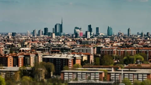 Timelapse panoramic view on Milan modern skyline in a sunny day - Italy Stock Footage 269036637