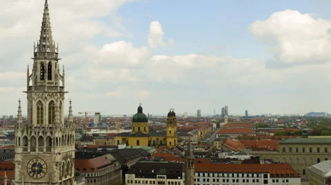 Timelapse with panoramic view of Munich city center showing the City Hall and Stock Footage 61535666
