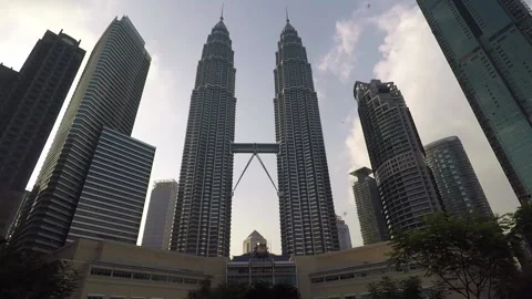 Timelapse panoramic view, Petronas Twin towers skyscrapers, KLCC, Kuala Lumpur Stock Footage 165210526