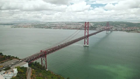 Timelapse of Panoramic view of Ponte 25 de Abril Bridge in Lisbon, Portugal. Stock Footage 169624116