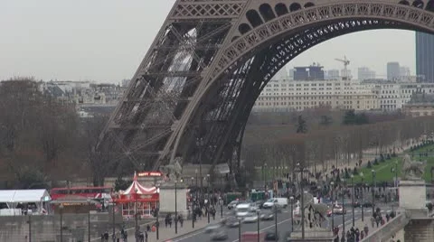 Timelapse Paris Amazing Eiffel Tower with carousel Stock Footage 10785724