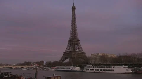 Timelapse Paris icon Amazing Eiffel Tower and Sena river Stock Footage 10774150
