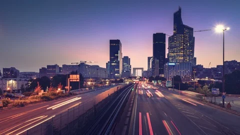 Timelapse, Paris LaDefense at sunset Video stock 116405644