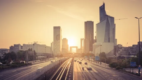 Timelapse, Paris LaDefense at sunset Stock Footage 116750807
