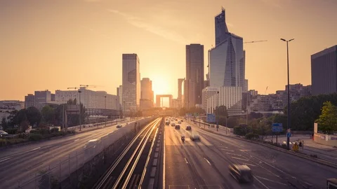Timelapse, Paris LaDefense at sunset Stock Footage 117635749