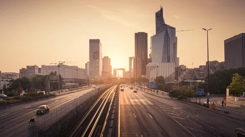 Timelapse, Paris LaDefense at sunset Stock Footage 118237700
