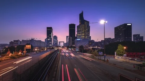 Timelapse, Paris LaDefense at sunset Stock Footage 118925500