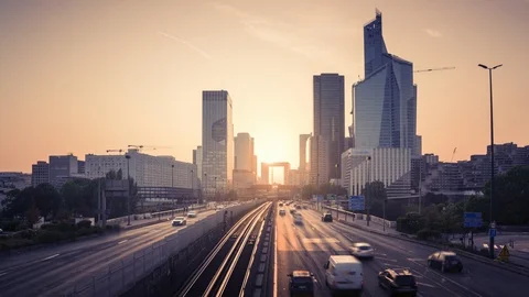 Timelapse, Paris LaDefense at sunset Stock Footage 123711871