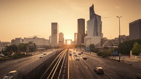 Timelapse, Paris LaDefense at sunset Stock Footage 124717455
