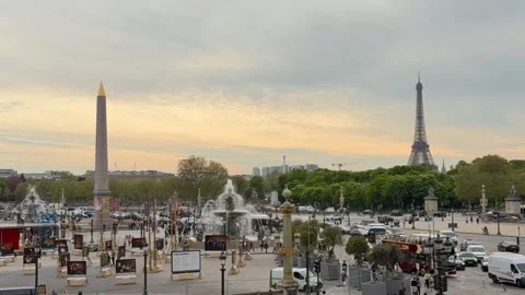 TIMELAPSE | Parisian cityscape with Eiffel Tower and Luxor Obelisk at Place de Stock Footage 337532703