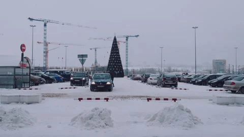 Timelapse of parking in winter, accelerated shooting of winter parking Stock Footage 256074275