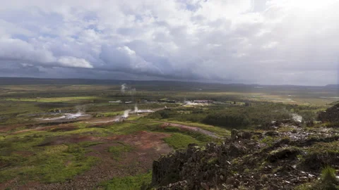 Timelapse of the passage of clouds and sunbeams over the geysers of Iceland. Stock Footage 170006300