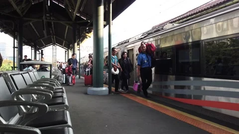 TIMELAPSE Passenger Arrived and Exit the Train at Gambir Train Station Stock Footage 132096434
