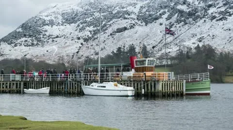 Timelapse of passengers boarding ullswater steamer Stock Footage