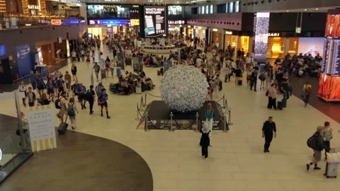 Timelapse of Passengers in Main Hall, Rome Fiumicino Airport, Italy Stock Footage 315528227
